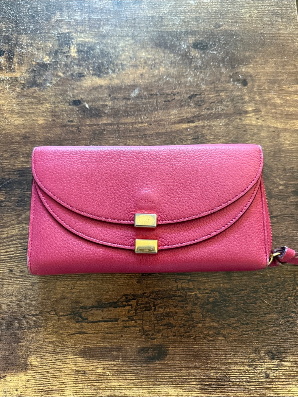 Chloe Pink Leather Wallet with Gold Hardware